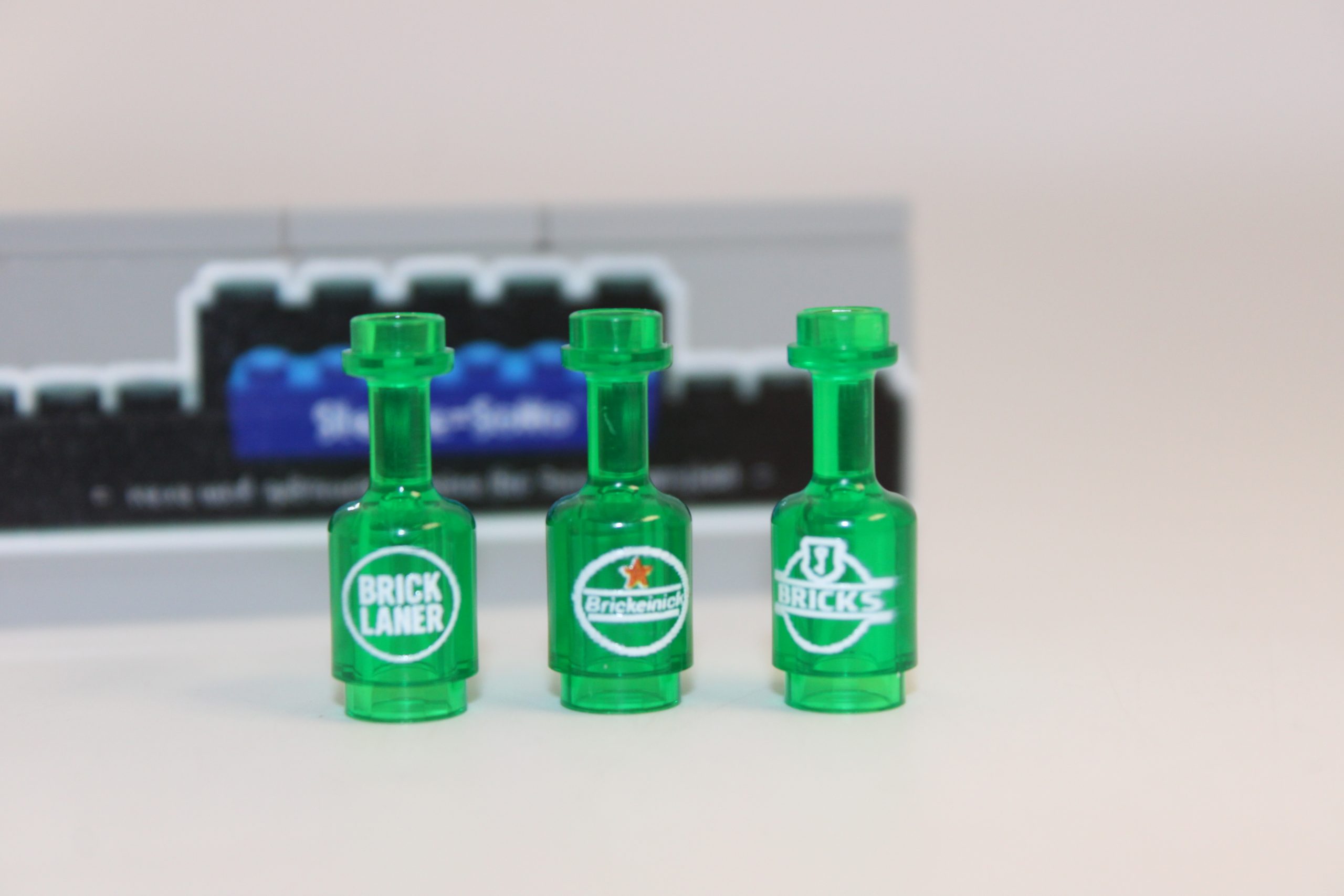 Lego ® Figurenzubehör - Bierflaschen - 3 bedruckte Flaschen - Bricks, Bricklaner, Brickeinick