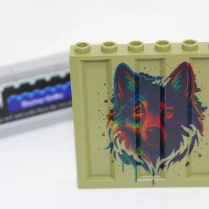 LEGO ® Custom Druck - 1x Graffiti Wand - oliv grün - Motiv Hund - moc