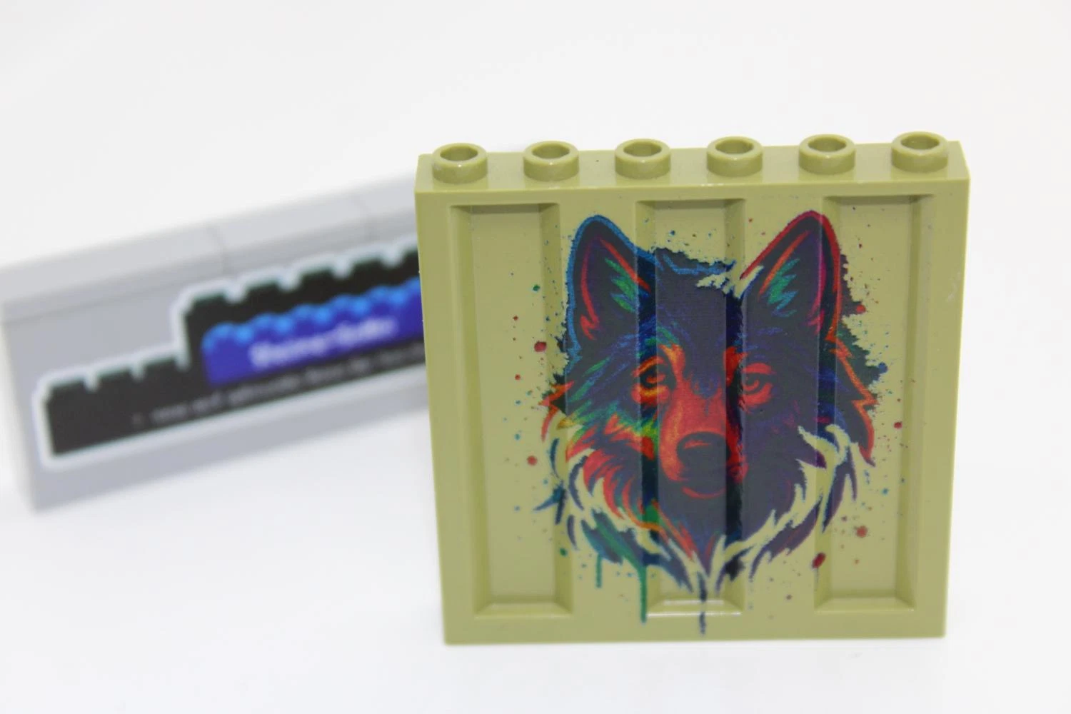 LEGO ® Custom Druck - 1x Graffiti Wand - oliv grün - Motiv Hund - moc